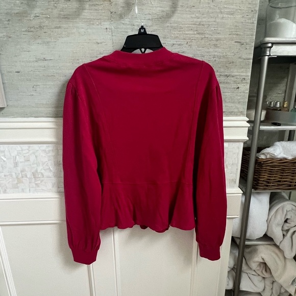 NWT new medium Anthropologie cutwork swing top red pink wine long sleeve lace - Picture 7 of 17